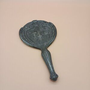 Vintage Vanity Mirror Pewter-style Metal Victorian Edwardian Steampunk Goth READ